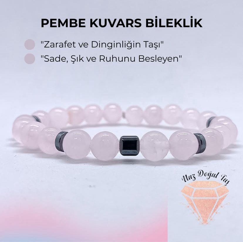 Pembe Kuvars Doğal Taş Bileklik