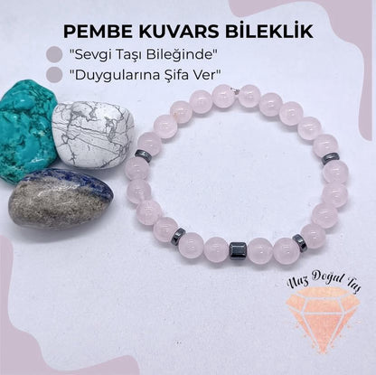 Pembe Kuvars Doğal Taş Bileklik