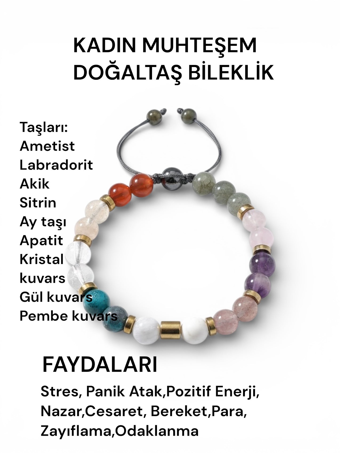 Muhteşem Kadın Doğal Taş Bileklik - 9 Değerli Taş