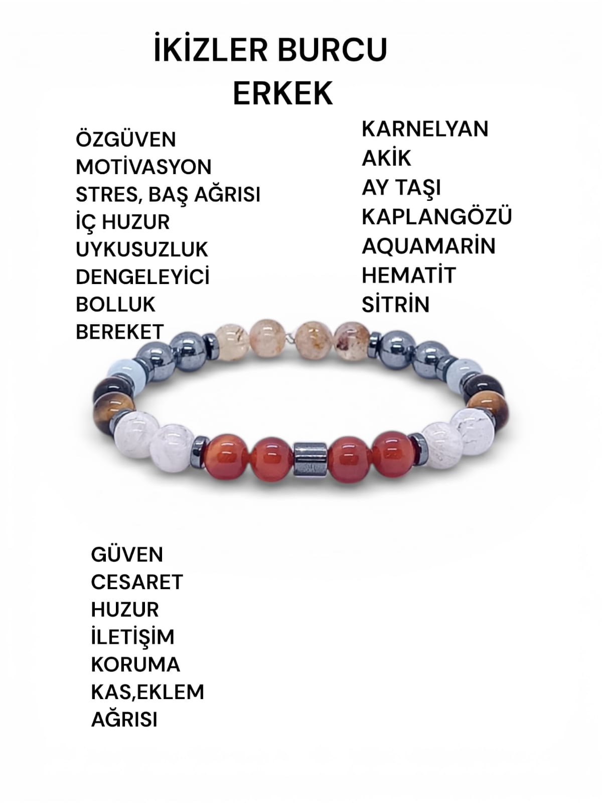 İkizler Burcu Erkek Doğal Taş Bilekliği