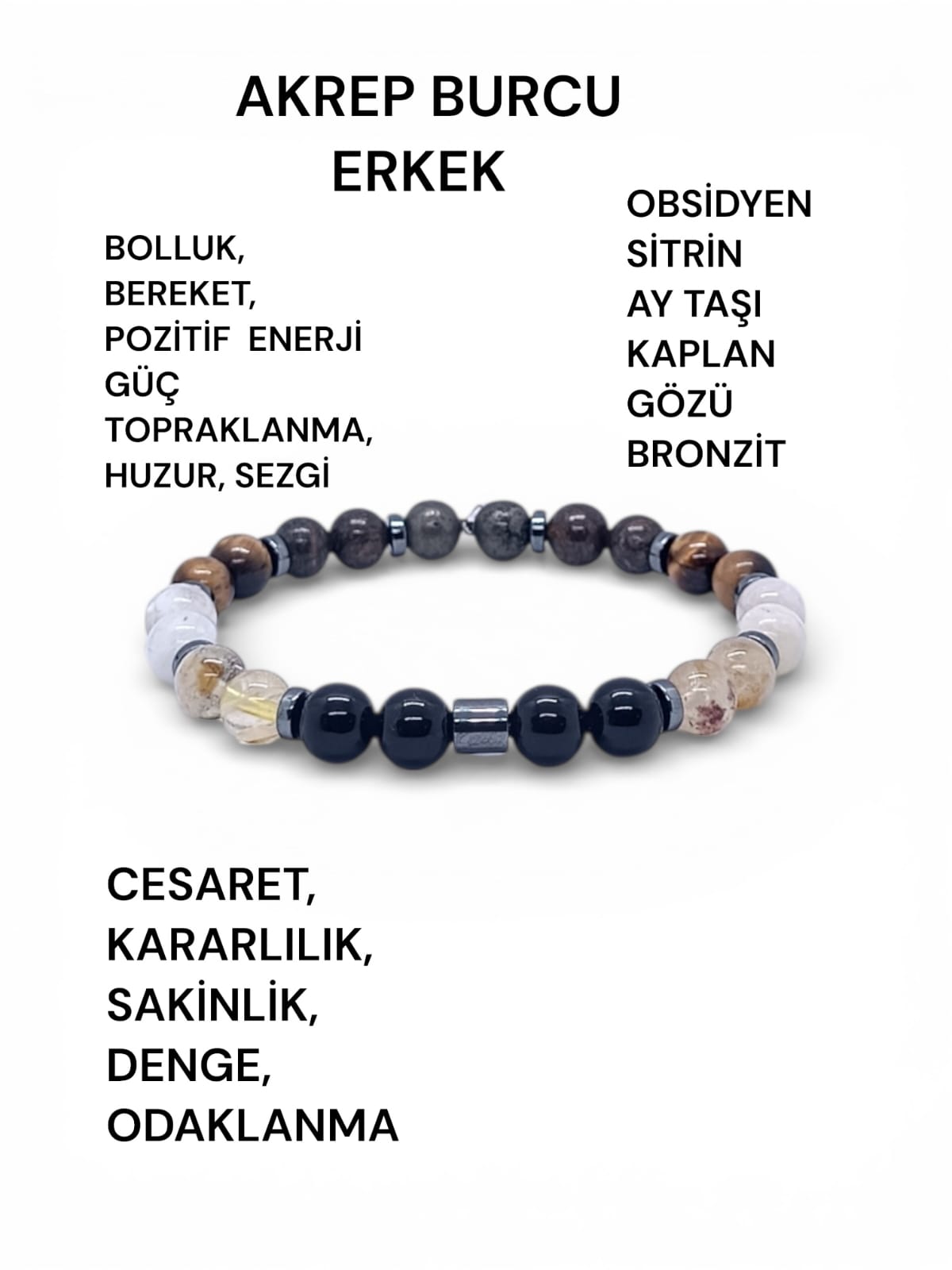 Akrep Burcu Erkek Doğal Taş Bilekliği