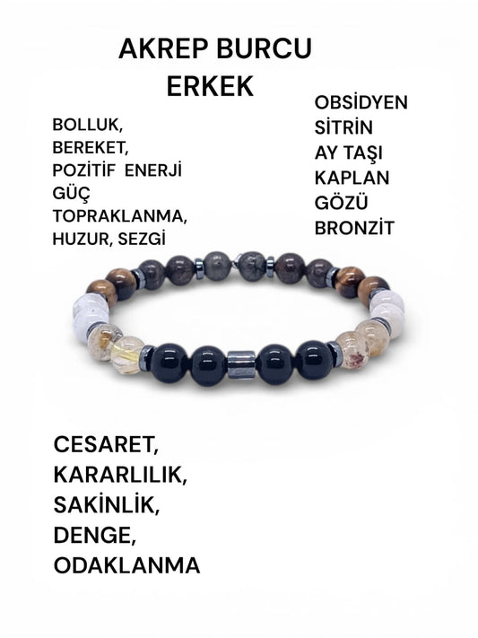 Akrep Burcu Erkek Doğal Taş Bilekliği