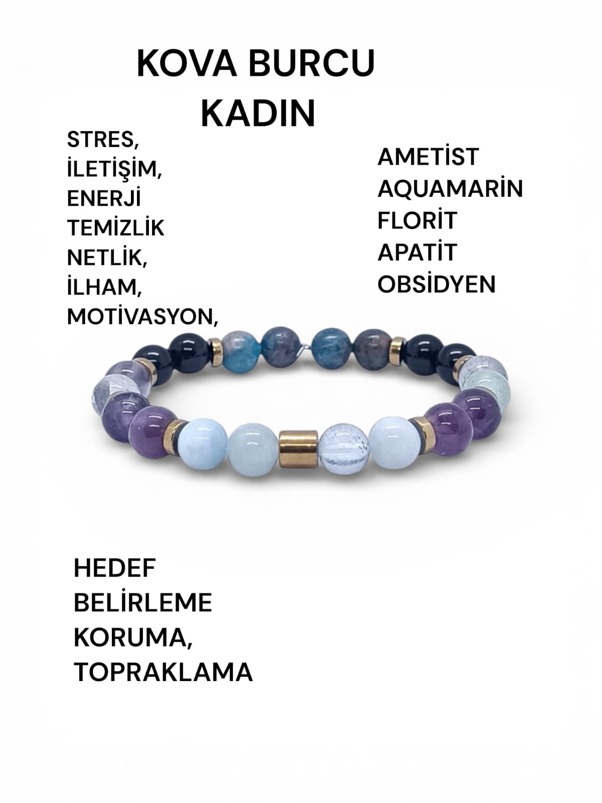 Kova Burcu Doğal Taş Bilekliği