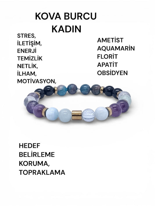 Kova Burcu Doğal Taş Bilekliği