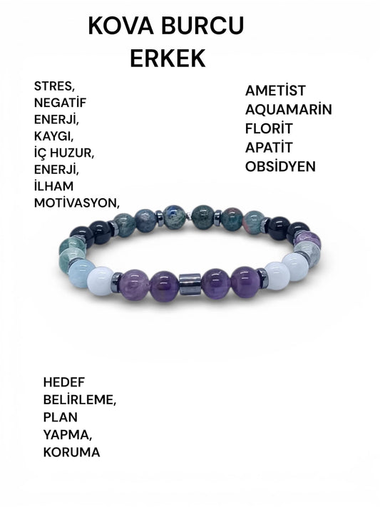Kova Burcu Erkek Doğal Taş Bilekliği