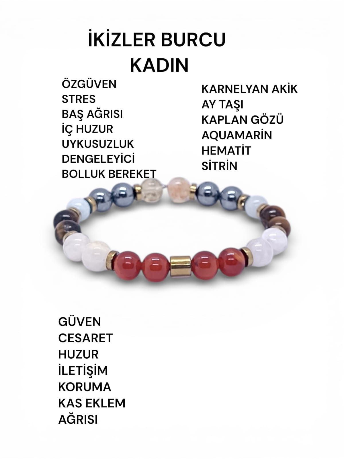 İkizler Burcu Doğal Taş Bilekliği