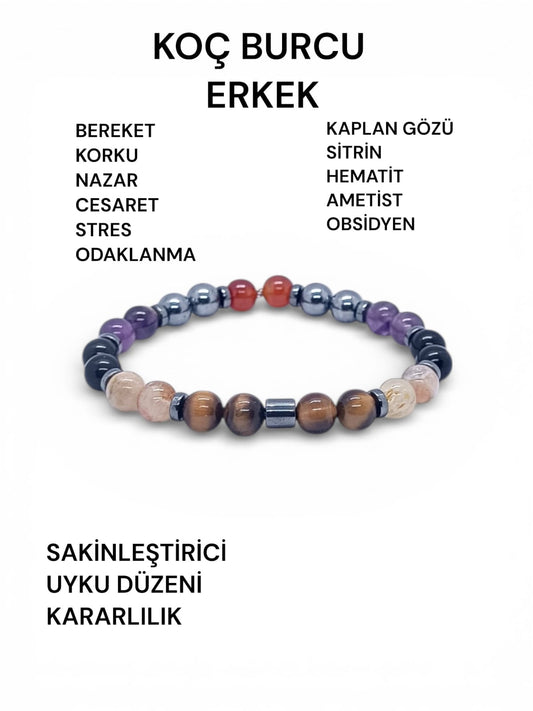 Koç Burcu Erkek Doğal Taş Bilekliği
