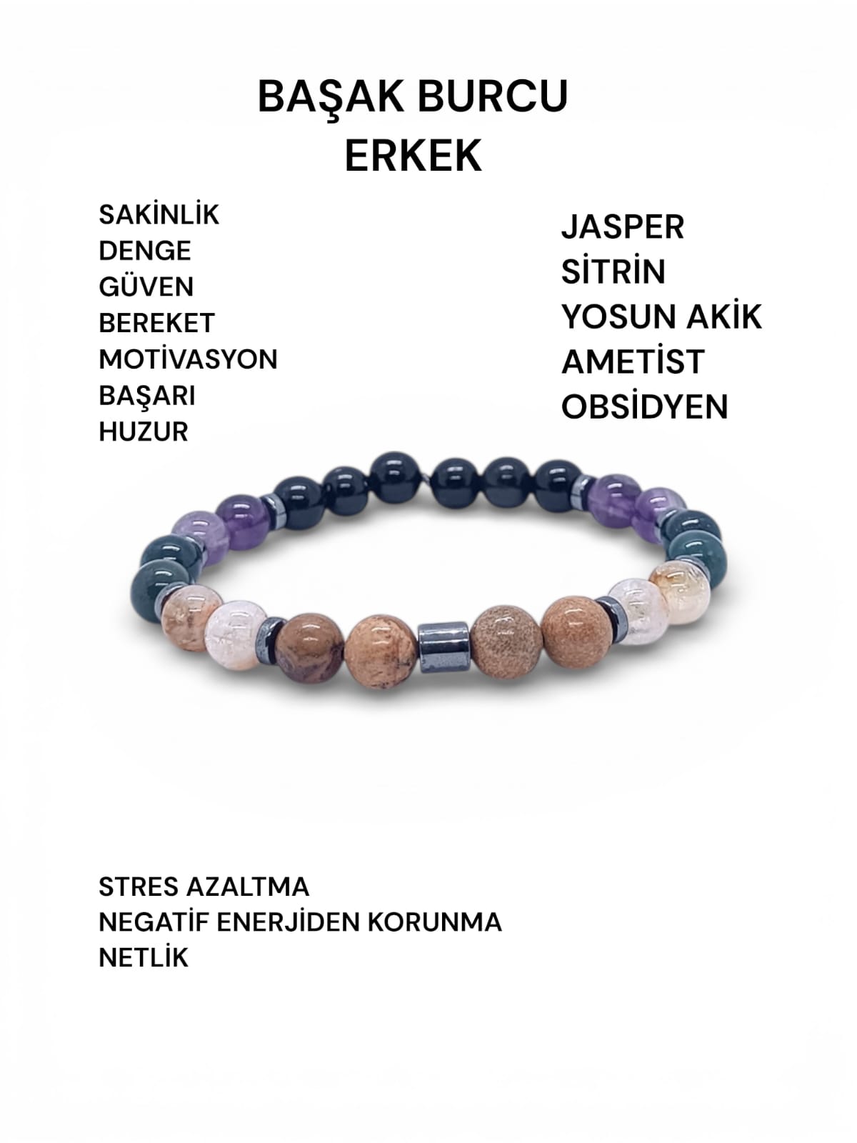 Başak Burcu Erkek Doğal Taş Bilekliği