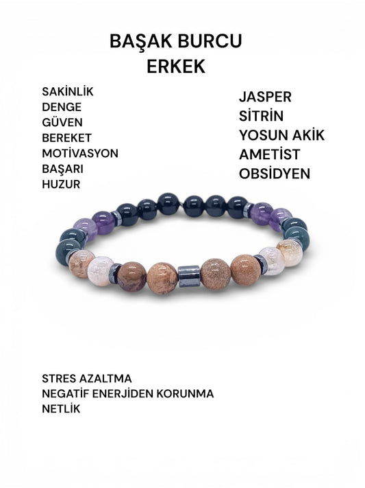 Başak Burcu Erkek Doğal Taş Bilekliği