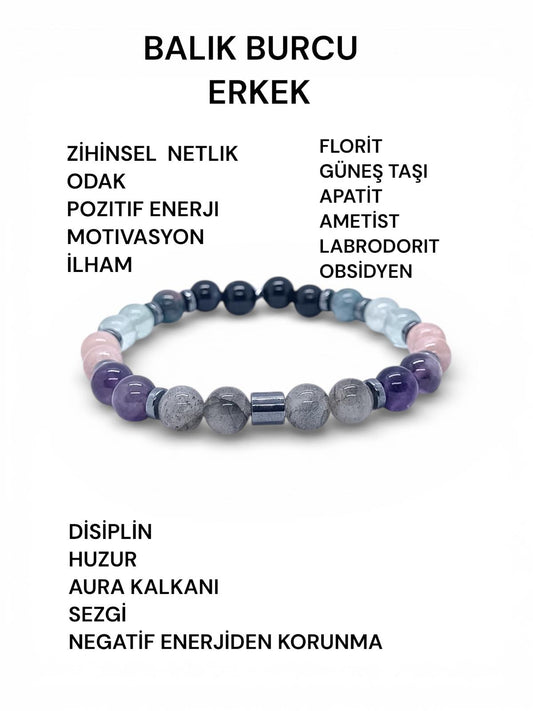 Balık Burcu Erkek Doğal Taş Bilekliği