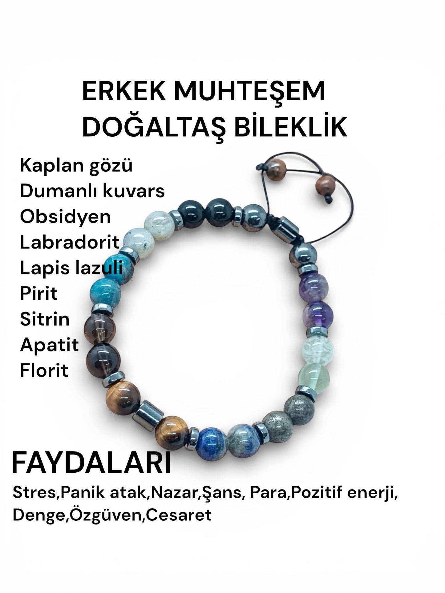 Muhteşem Erkek Doğal Taş Bileklik - 9 Güçlü Taş