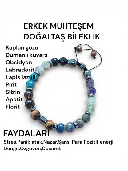 Muhteşem Erkek Doğal Taş Bileklik - 9 Güçlü Taş